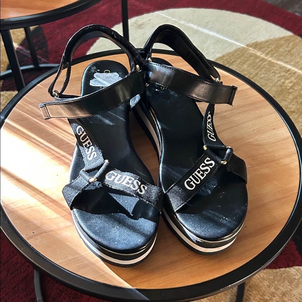 Guess Black Strappy Platform Sandals